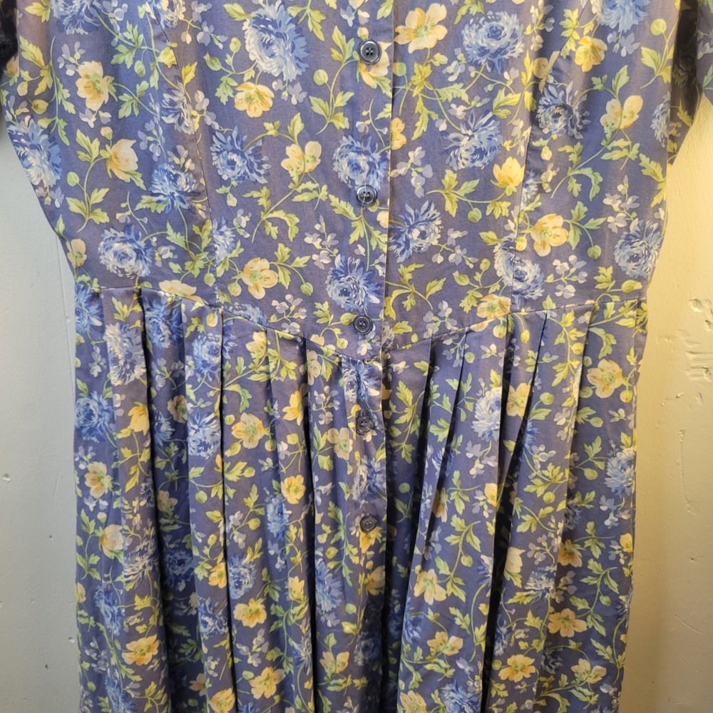 Vtg Laura Ashley Made in UK Floral Cotton Prairie Cottage Midi Dress Women 14 - Picture 11 of 15